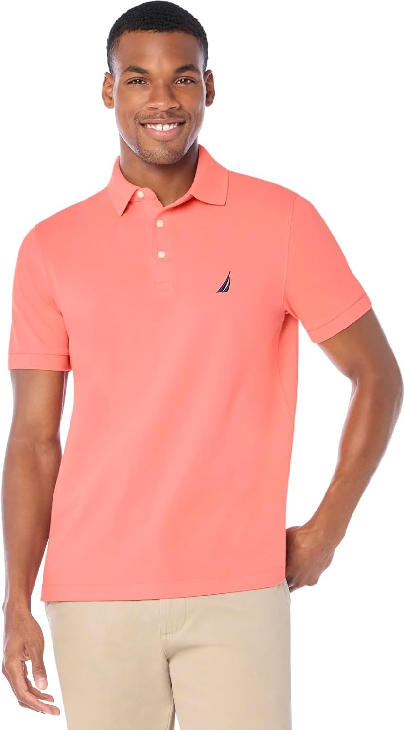 Nautica Men's Short Sleeve Solid Stretch Cotton Pique Polo Shirt