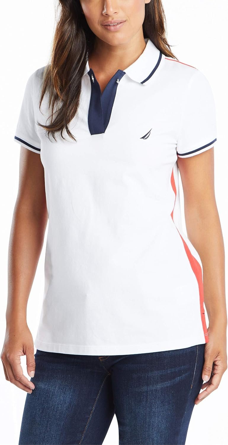 Nautica Womens Toggle Accent Short Sleeve Soft Stretch Cotton Polo Shirt