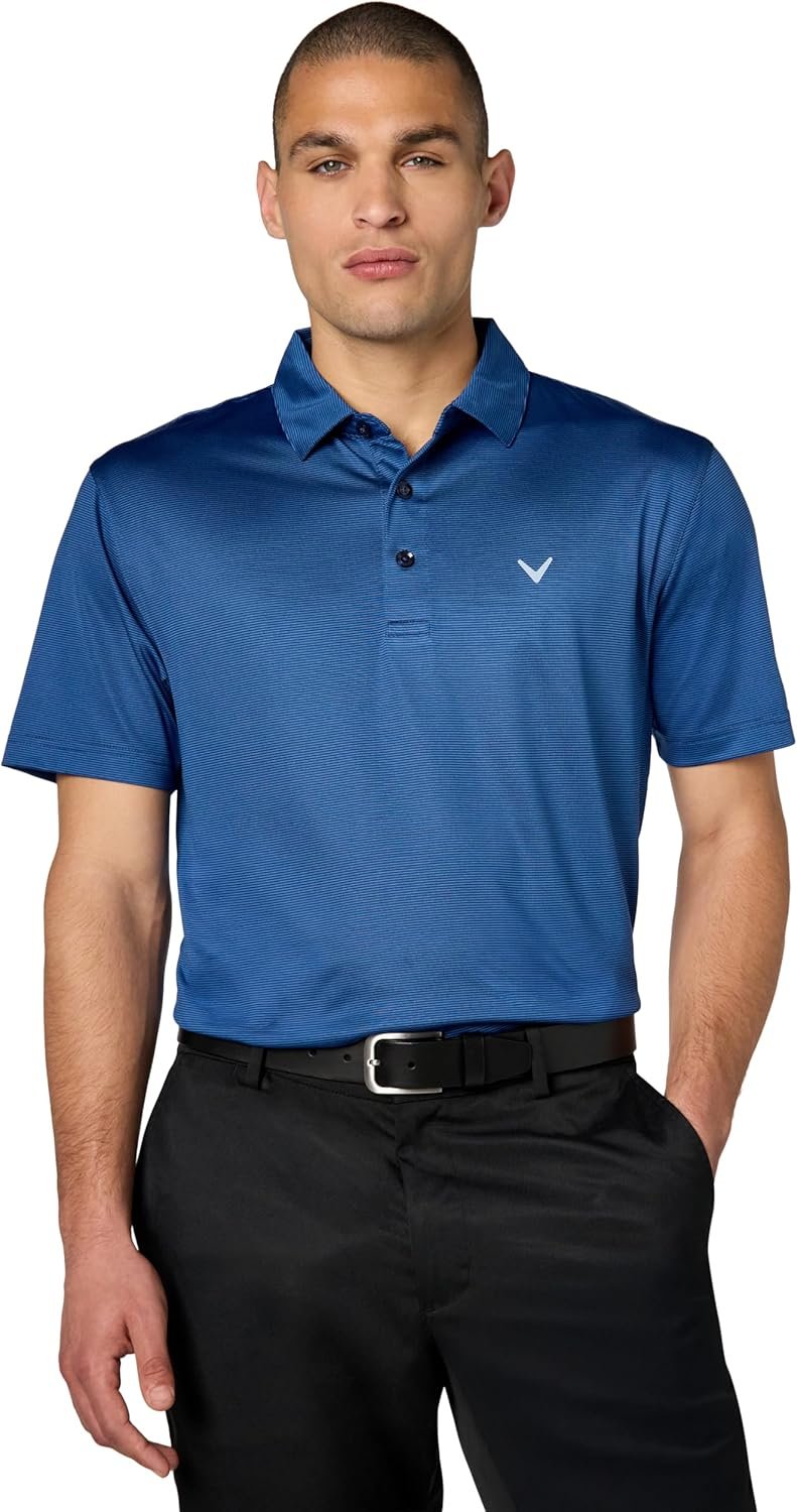 Callaway Men's Fine Line Stripe Short Sleeve Moisture-Wicking Stretch Golf Polo...