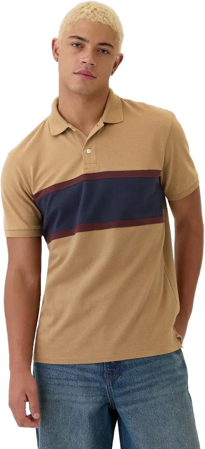 Gap Men's Striped Stretch Pique Polo Shirt
