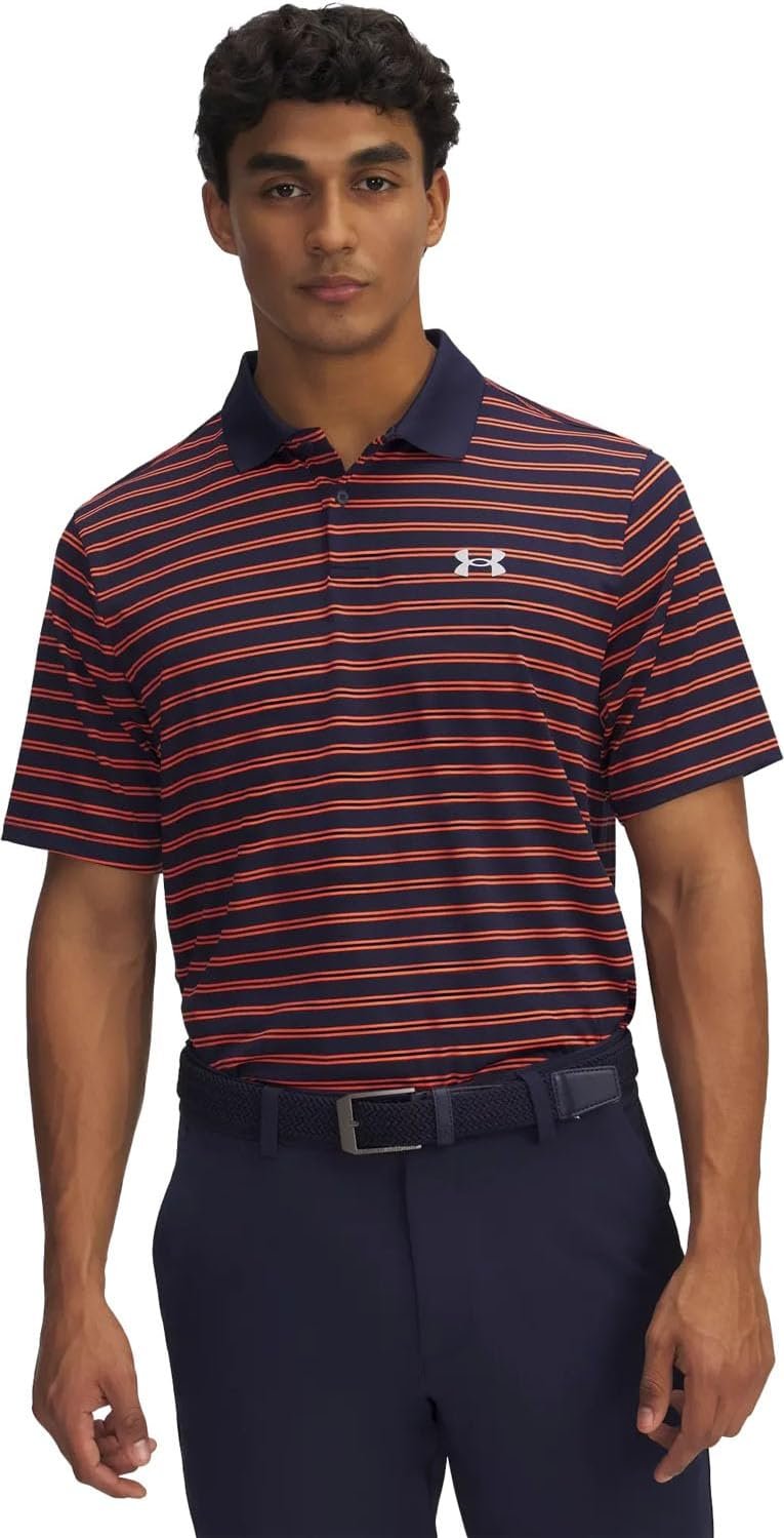 Under Armour Mens Matchplay Printed Golf Polo Midnight Navy/Fire/Halo Gray Large