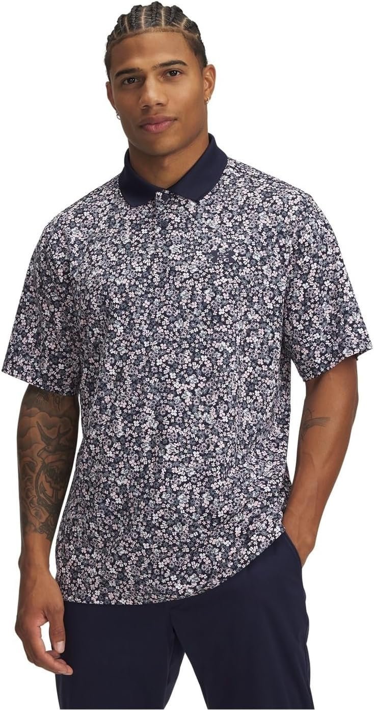Under Armour Mens Matchplay Printed Golf Polo Midnight Navy/Downpour...