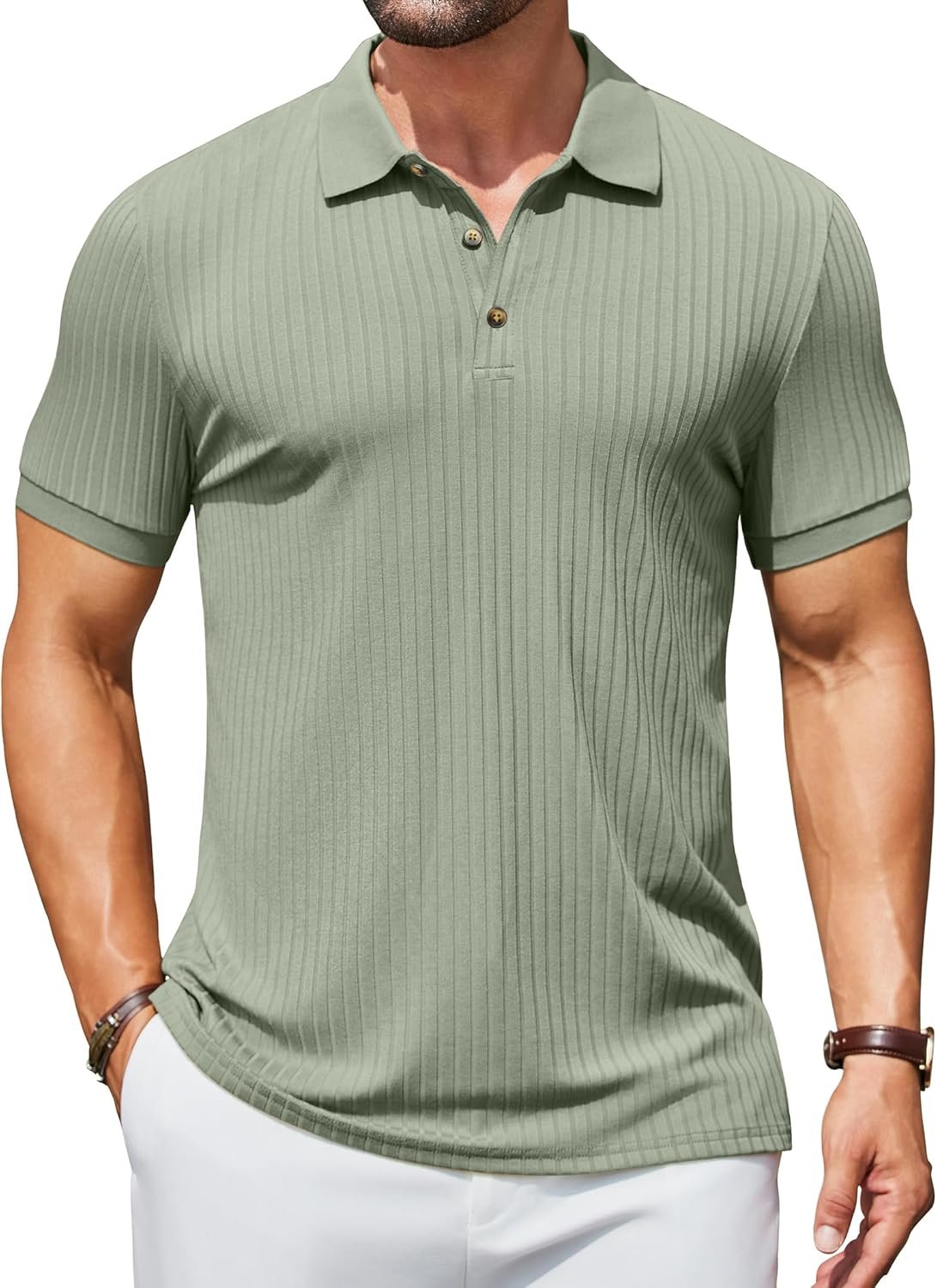 COOFANDY Men's Textured Polo Shirts Short Sleeve Slim Fit Casual Button Polo...