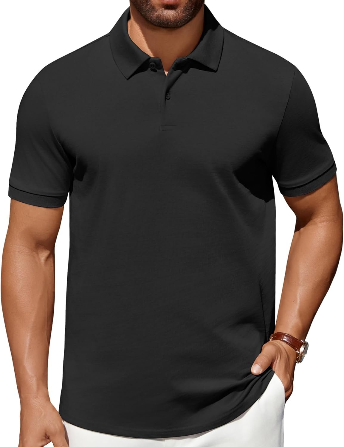 COOFANDY Men's Polo Shirts 100% Cotton Heavyweight Short Sleeve Button Golf...