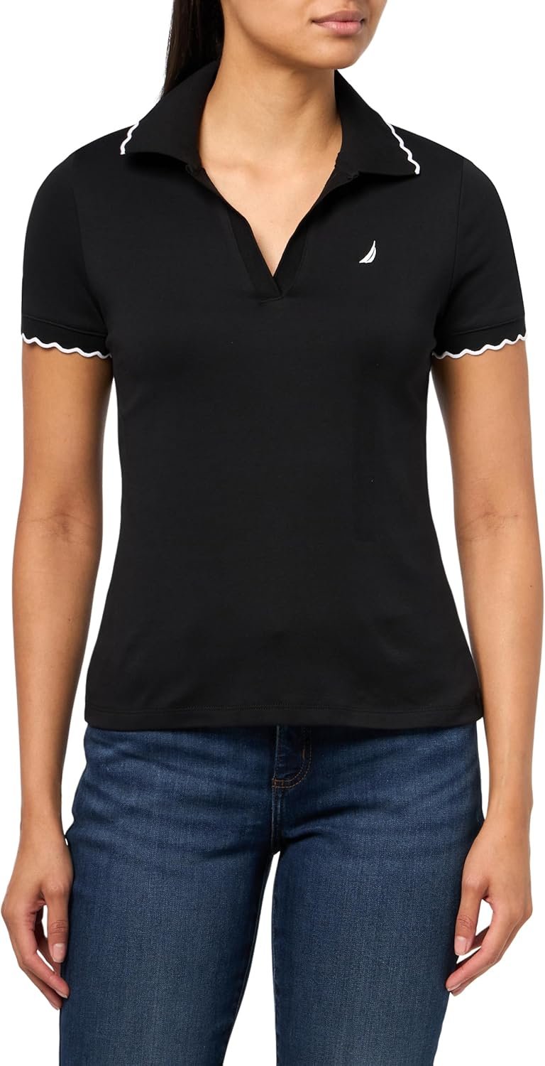 Nautica Women's Polo Scalloped Short Sleeve Scalloped Polo