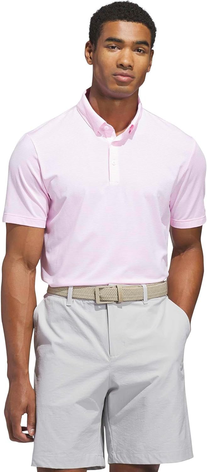 adidas Men's Ultimate365+ Pencil Stripe Climacool Polo Shirt (Lucid Pink)