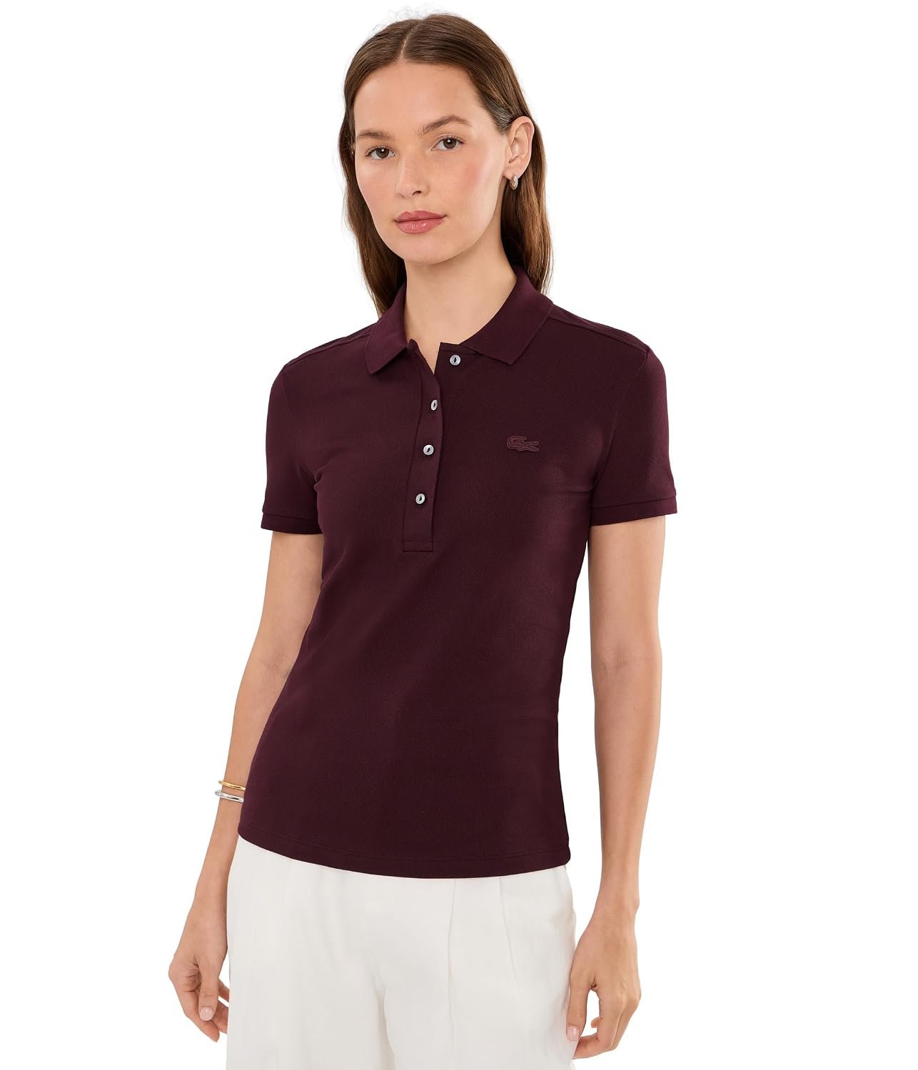 Lacoste Women's Short Sleeve Slim Fit Stretch Pique Polo Shirt